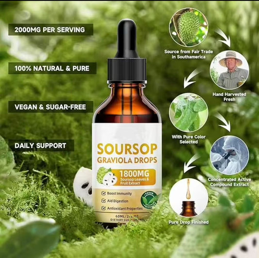 PURE SOURSOP GRAVIOLA  LIQUID DROPS, Fruit & Leaf Herbal Extract - IMMUNE SYSTEM POWERHOUSE